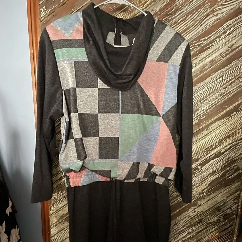VINTAGE KC SPENCER 1980’s geometric Art to Wear shirt dress